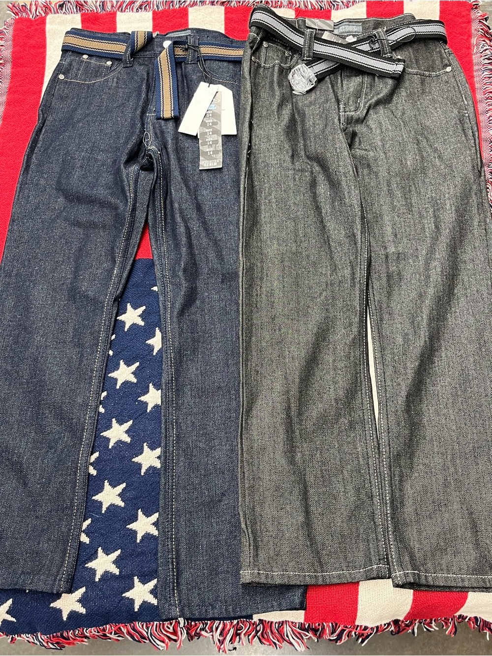 Old Skool Straight-Leg Jeans with Web Belt Blue and Charcoal Bundle Size 14 NWT